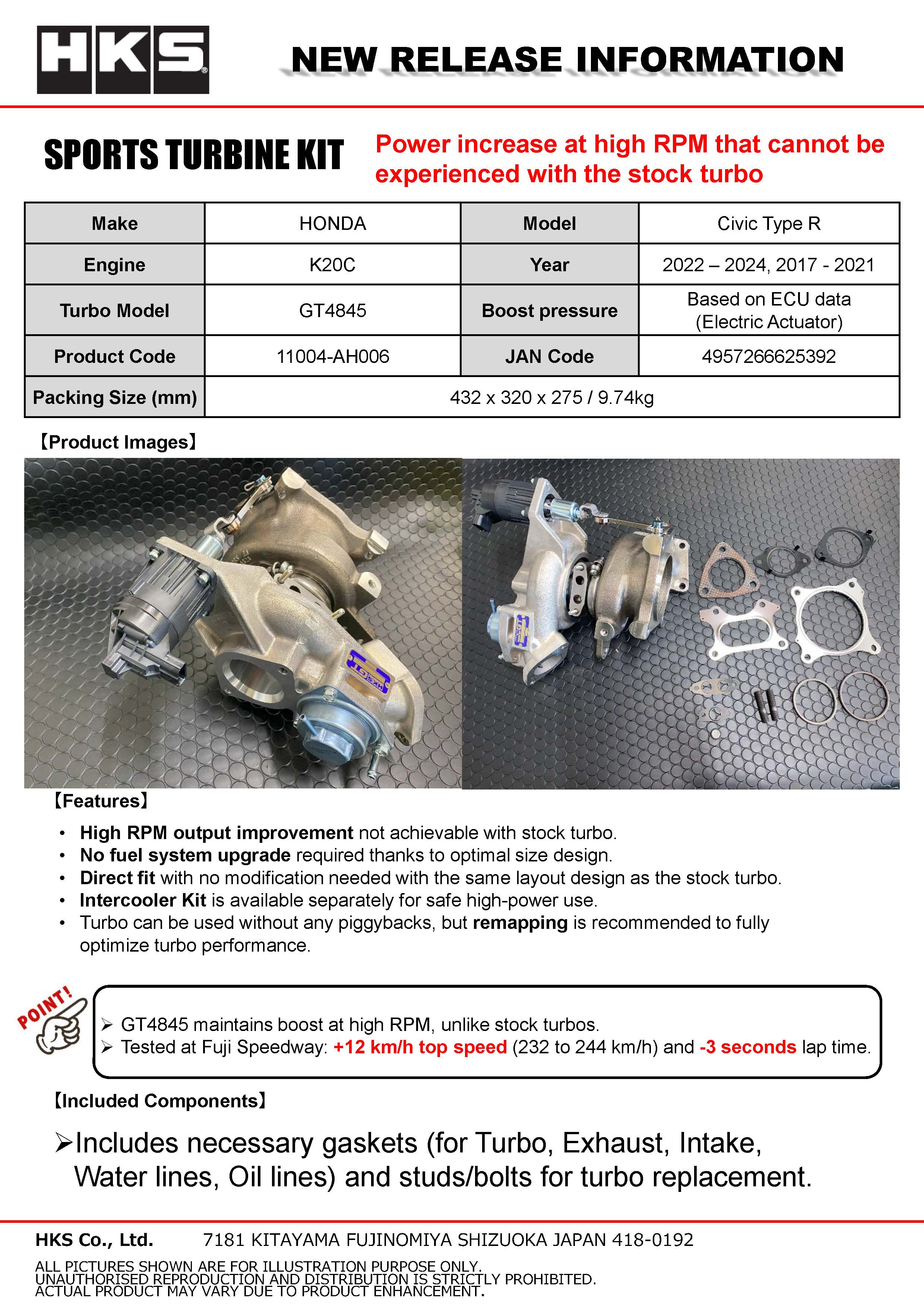 GT4845 SPORTS TURBINE KIT FK8/FL5 | HKS High Performance Auto Parts