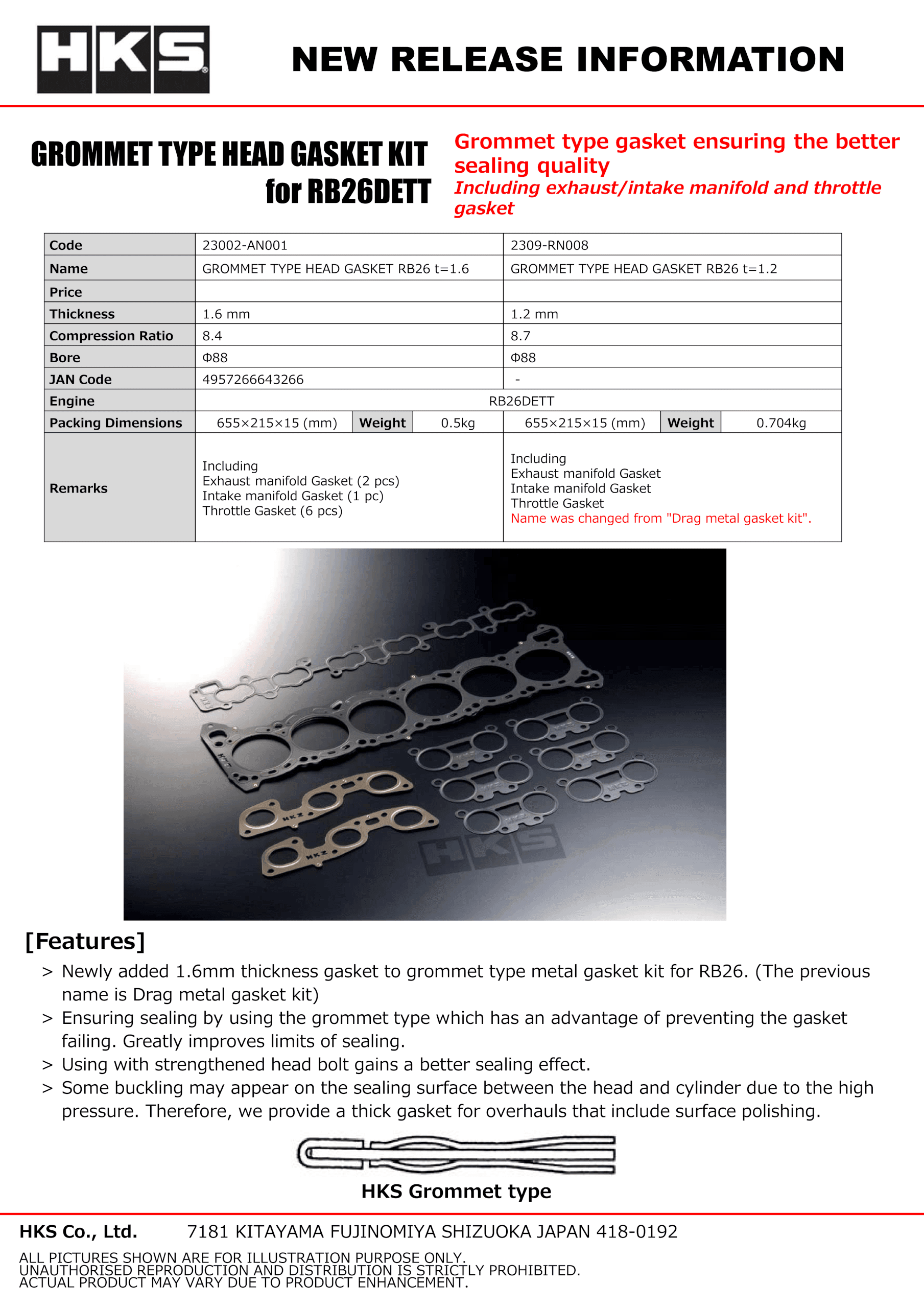 METAL HEAD GASKET RB26 T=1.6 GROMMET TYPE | HKS High Performance