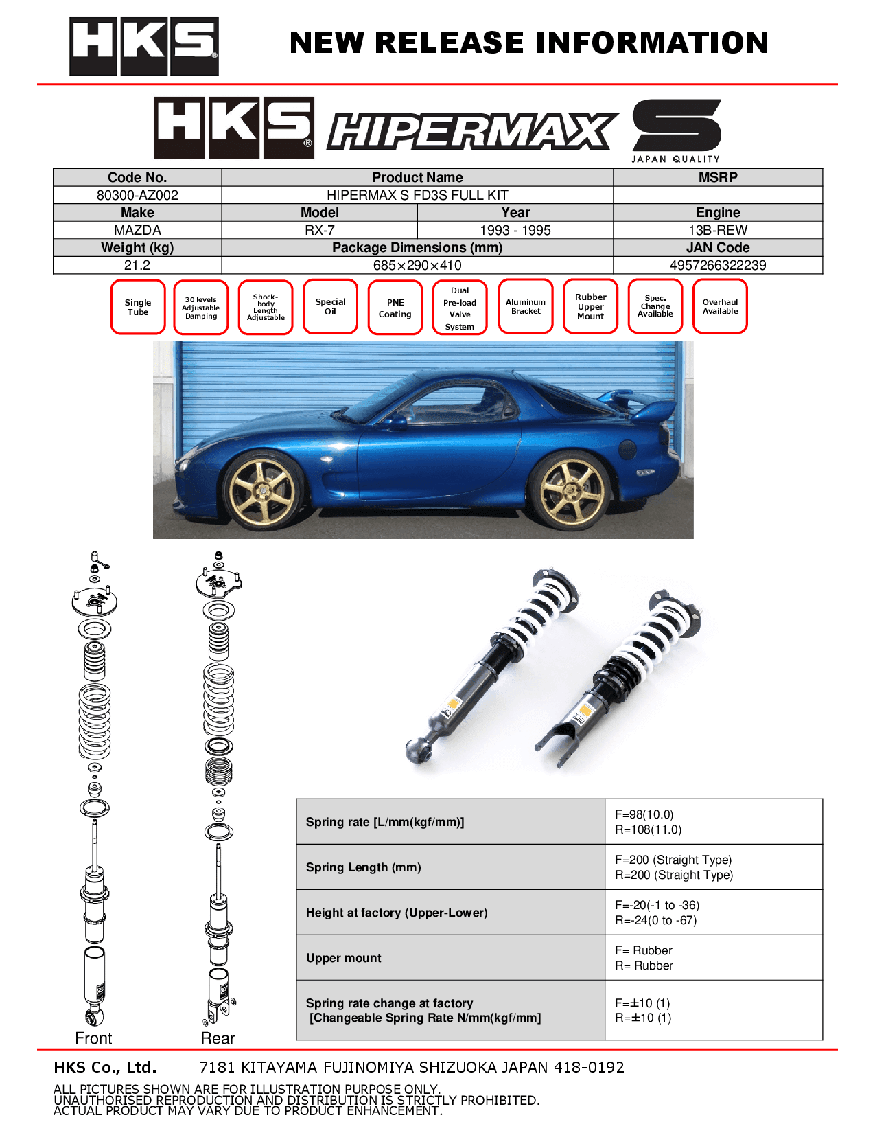 HIPERMAX S FD3S FULL KIT | HKS High Performance Auto Parts